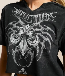 Tops | Affliction Shred Fest Cropped T-Shirt Black Heavy Lava Wash