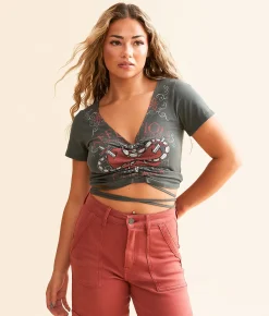 Affliction Shrike Cropped T-Shirt Volcanic Ash Sale