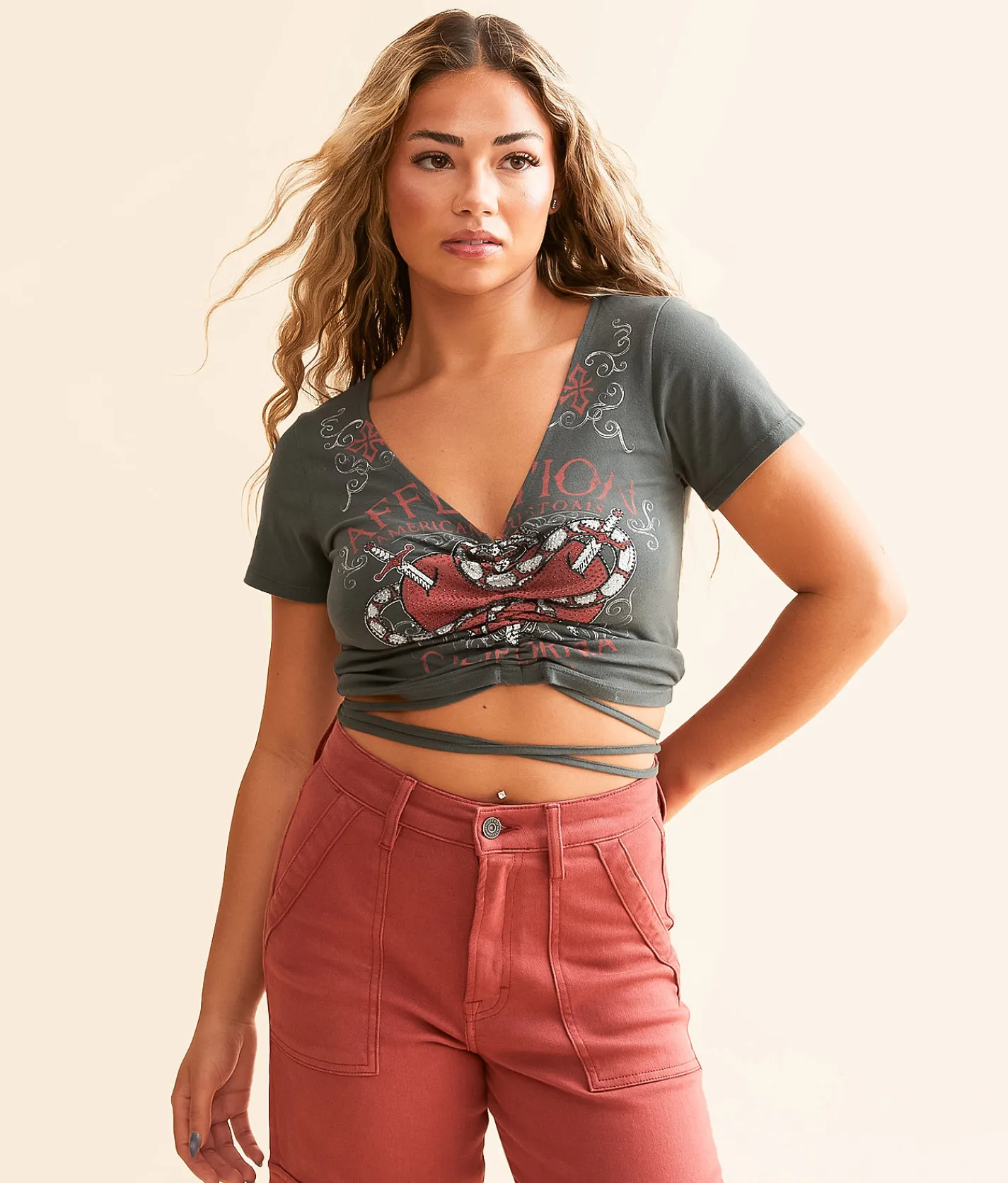 Affliction Shrike Cropped T-Shirt Volcanic Ash Sale