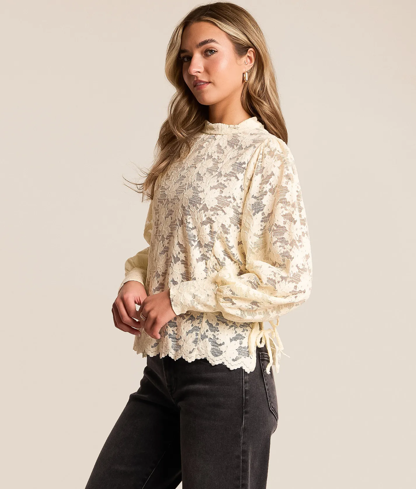 Tops | Daytrip Side Tie Lace Top Cream