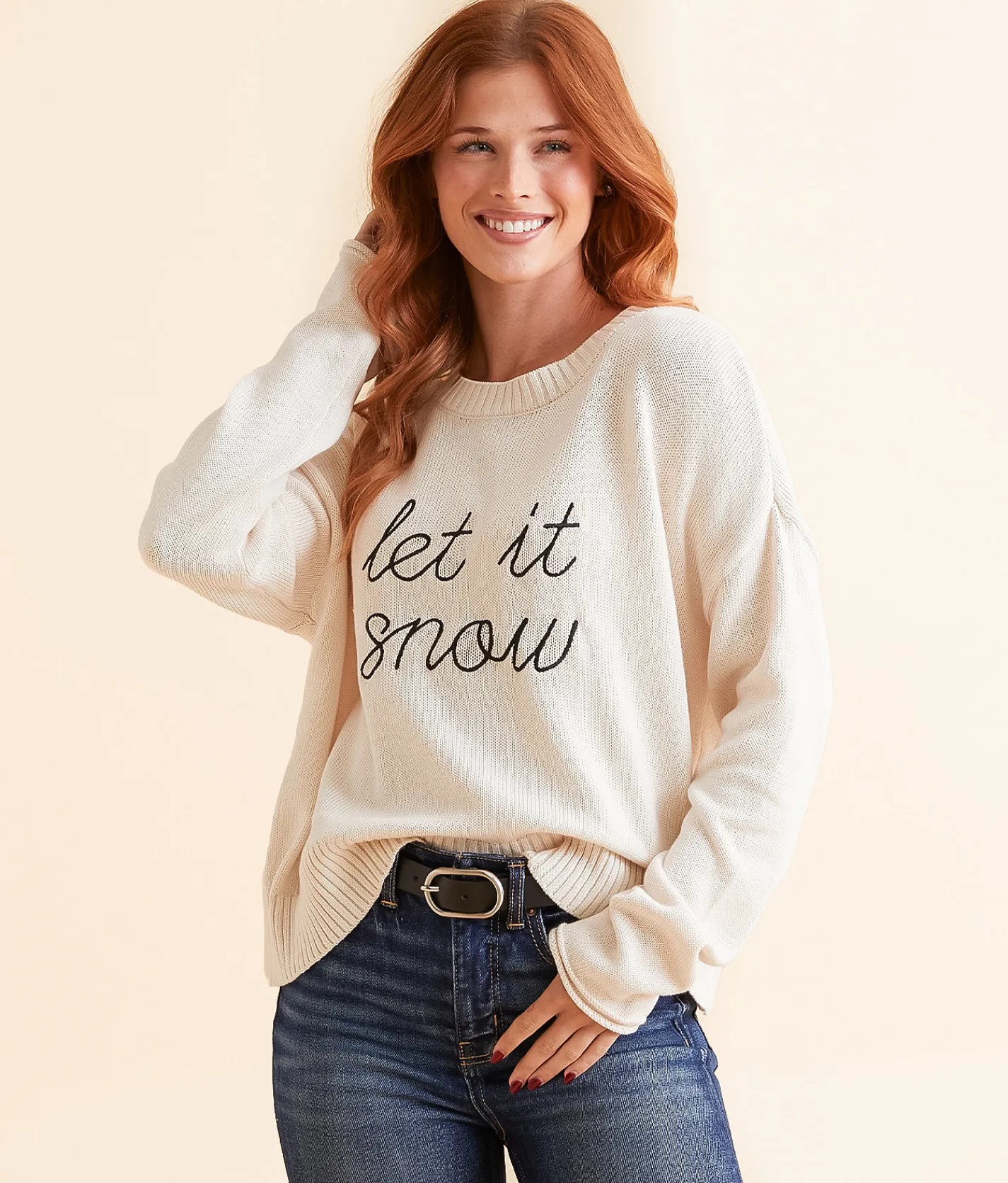 Z Supply Sienna Let It Snow Sweater Winter White Hot