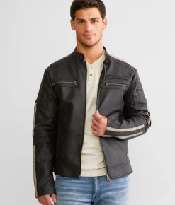 Affliction Silver Chief Faux Leather Jacket Black Outlet
