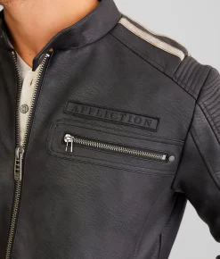 Affliction Silver Chief Faux Leather Jacket Black Outlet