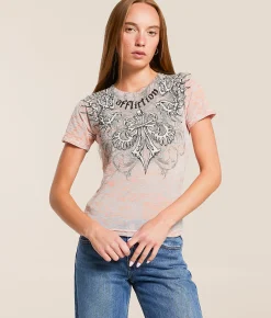 Tops | Affliction Skeleton Burnout T-Shirt Orange Burnout