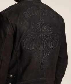 Affliction Skeleton Distressed Leather Jacket Black Discount