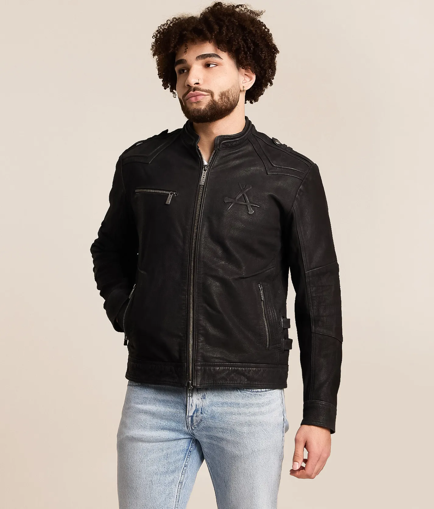 Affliction Skeleton Distressed Leather Jacket Black Discount