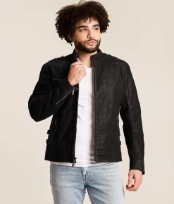 Affliction Skeleton Distressed Leather Jacket Black Discount