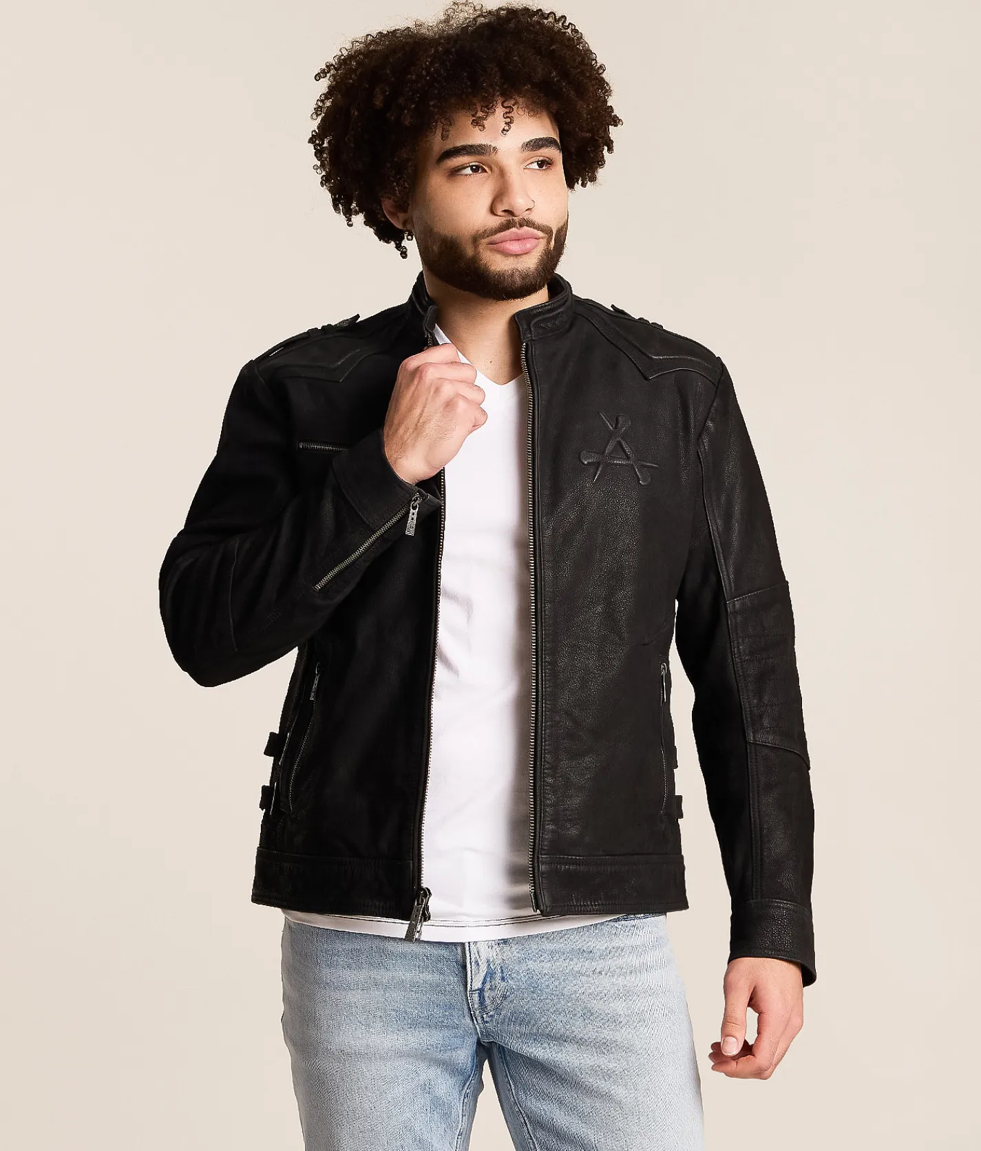 Affliction Skeleton Distressed Leather Jacket Black Discount