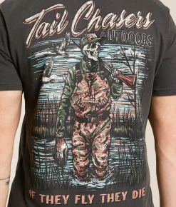 Tail Chasers Club Skeleton Hunter T-Shirt Vintage Black Pigment Dye