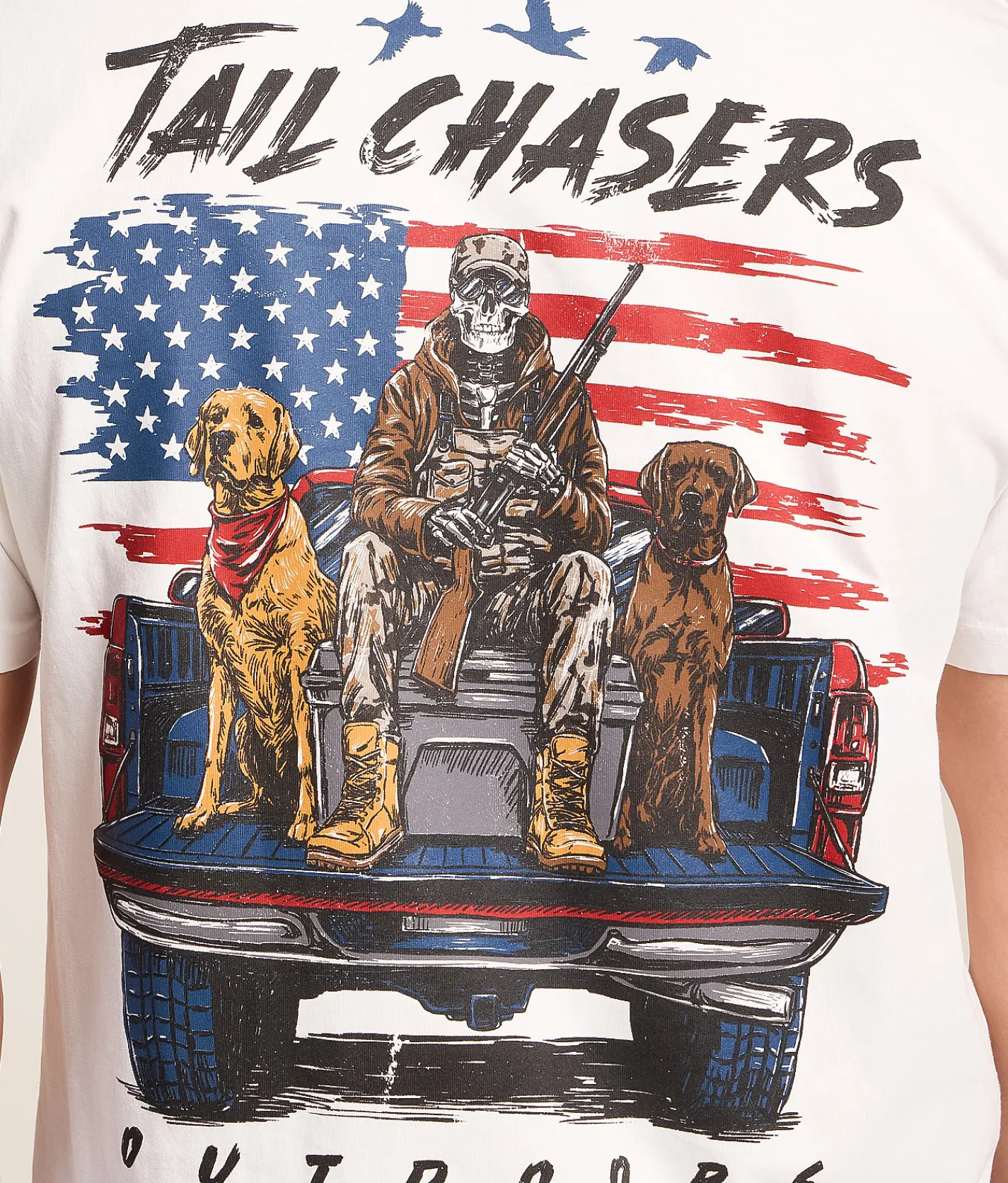 Tops|Graphic T-Shirts | Tail Chasers Club Skeleton Hunt T-Shirt Antique White