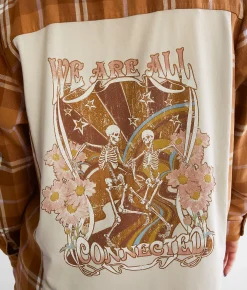 La La Land Skeletons Flannel Boyfriend Shirt Rubber Brown Jet Discount