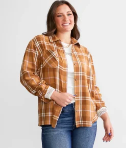 La La Land Skeletons Flannel Boyfriend Shirt Rubber Brown Jet Discount