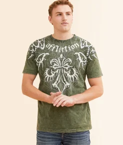 Affliction Skeleton T-Shirt Military Green Outlet