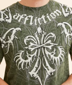 Affliction Skeleton T-Shirt Military Green Outlet
