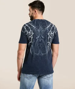 Affliction Skeleton T-Shirt Black Navy Mineral Wash Discount