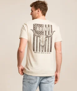 Ariat Sketch Longhorn Patriot T-Shirt Silver Birch Outlet