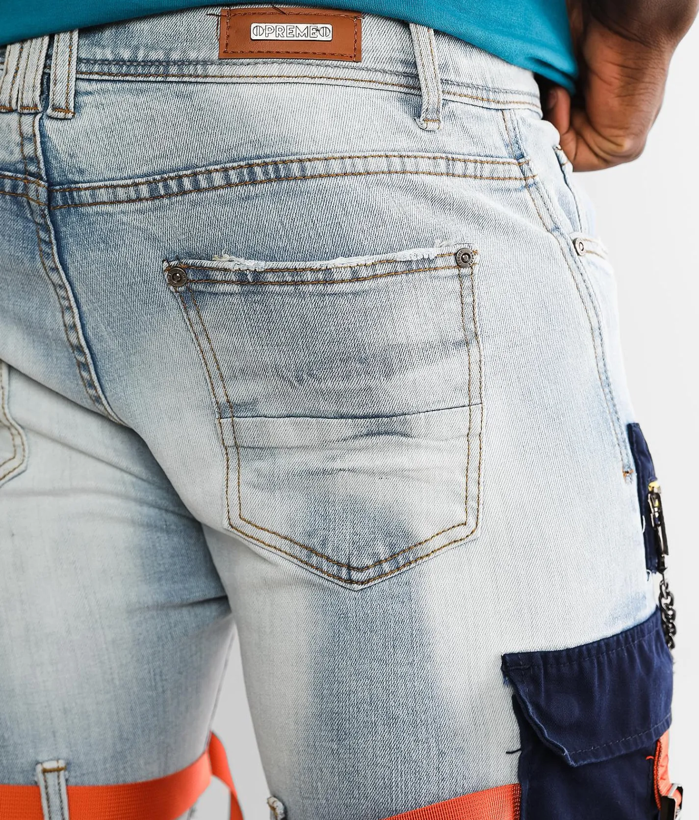 PREME Skinny Cargo Stretch Jean Indigo Navy Orange Best