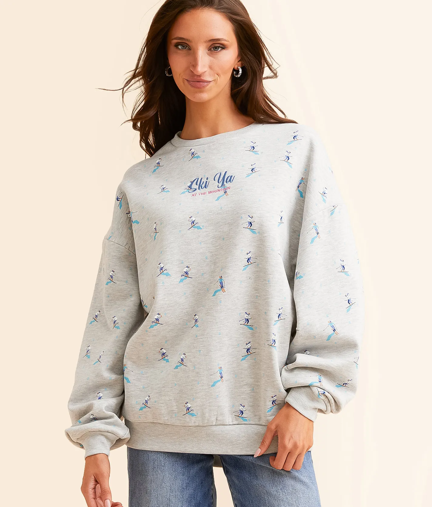 Tops | Modish Rebel Ski Ya On The Mountain Oversized Pullover Icey Heathered Grey