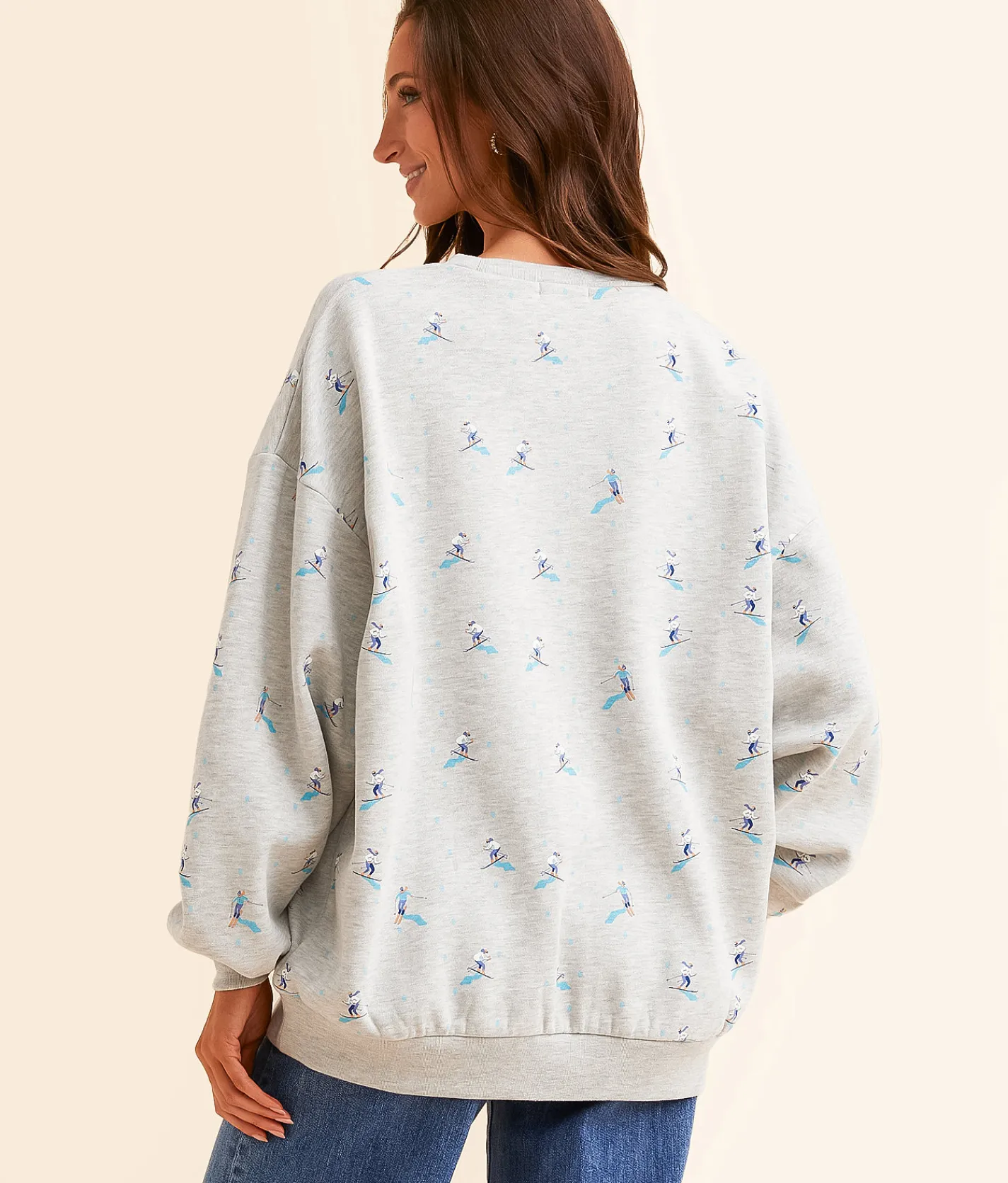 Tops | Modish Rebel Ski Ya On The Mountain Oversized Pullover Icey Heathered Grey