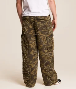 Affliction Skull Camo Extra Wide Leg Cargo Camo Jean Green Camo Hot