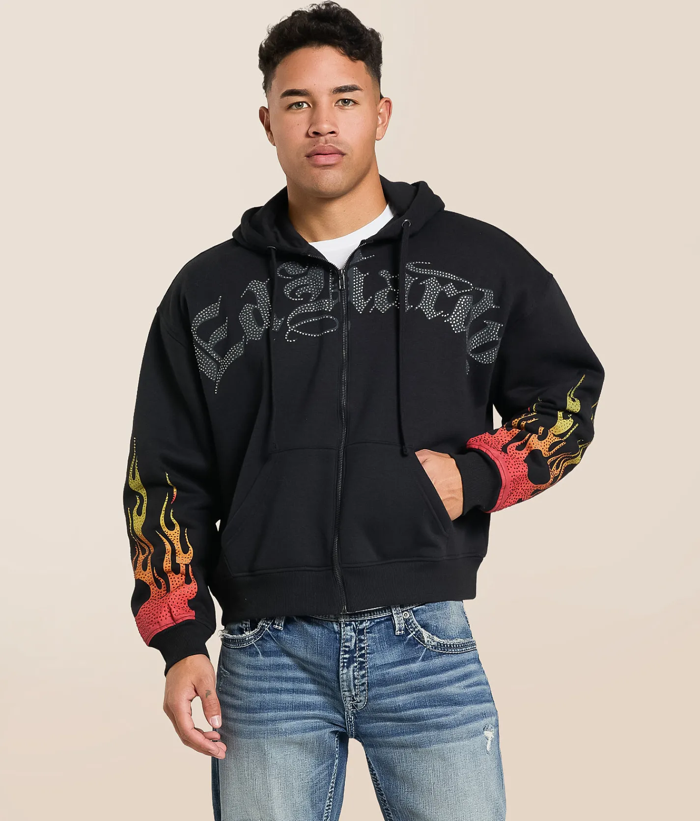 Tops | Ed Hardy Skull Flames Hoodie Black