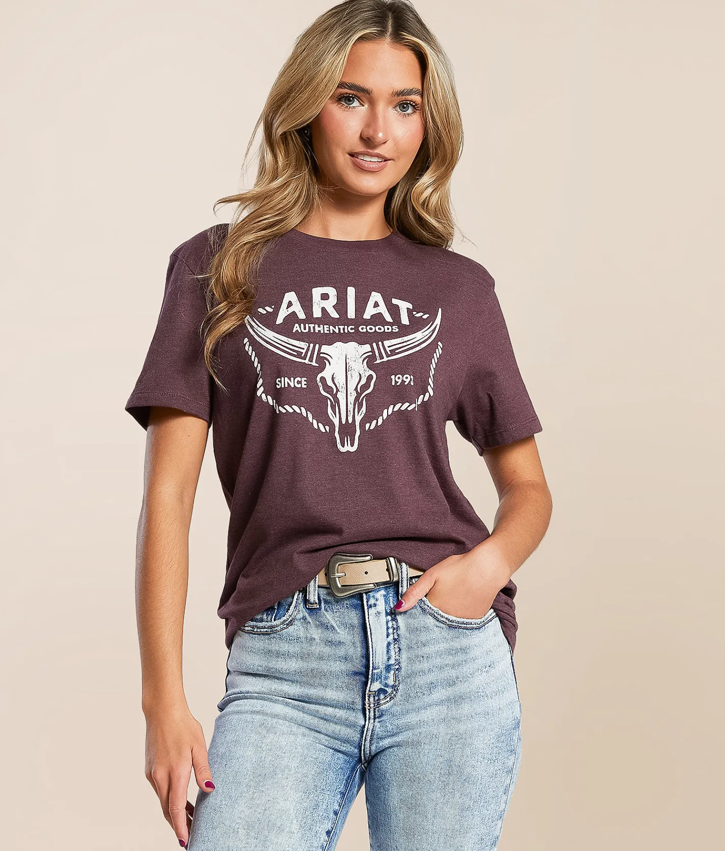 Tops | Ariat Skull Rope T-Shirt Wine Heather