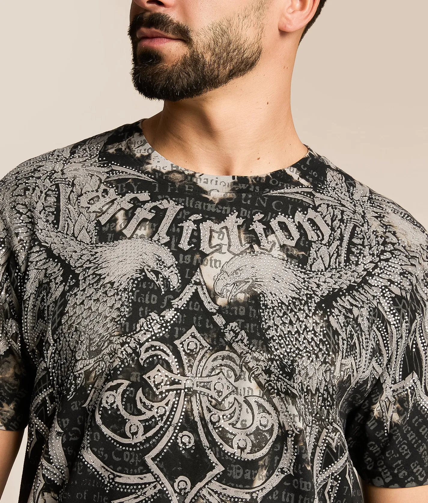 Tops|Graphic T-Shirts | Affliction Skyward Crown T-Shirt Black Sand Crystal Wash