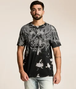 Tops|Graphic T-Shirts | Affliction Skyward Crown T-Shirt Black Sand Crystal Wash