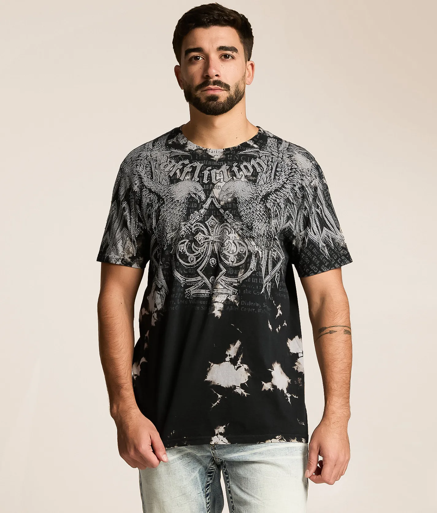 Tops|Graphic T-Shirts | Affliction Skyward Crown T-Shirt Black Sand Crystal Wash
