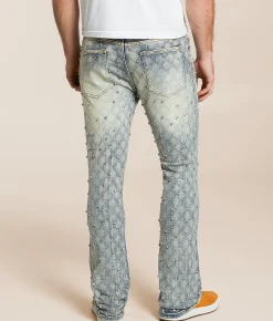 R3bel Denim Slim Stacked Flare Stretch Rhinestone Jean MD Indigo Outlet