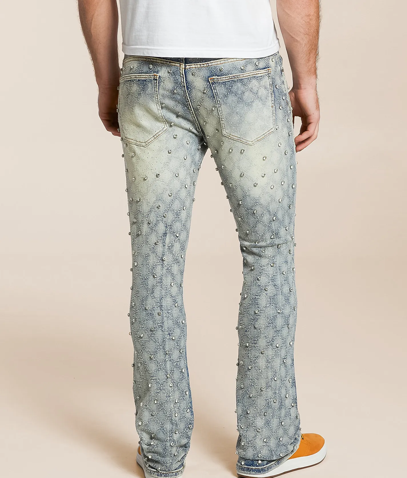 R3bel Denim Slim Stacked Flare Stretch Rhinestone Jean MD Indigo Outlet