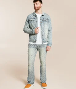 R3bel Denim Slim Stacked Flare Stretch Rhinestone Jean MD Indigo Outlet
