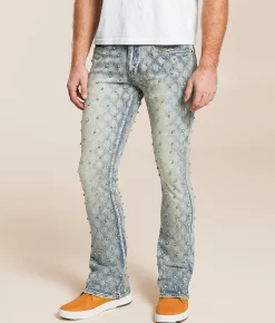 R3bel Denim Slim Stacked Flare Stretch Rhinestone Jean MD Indigo Outlet