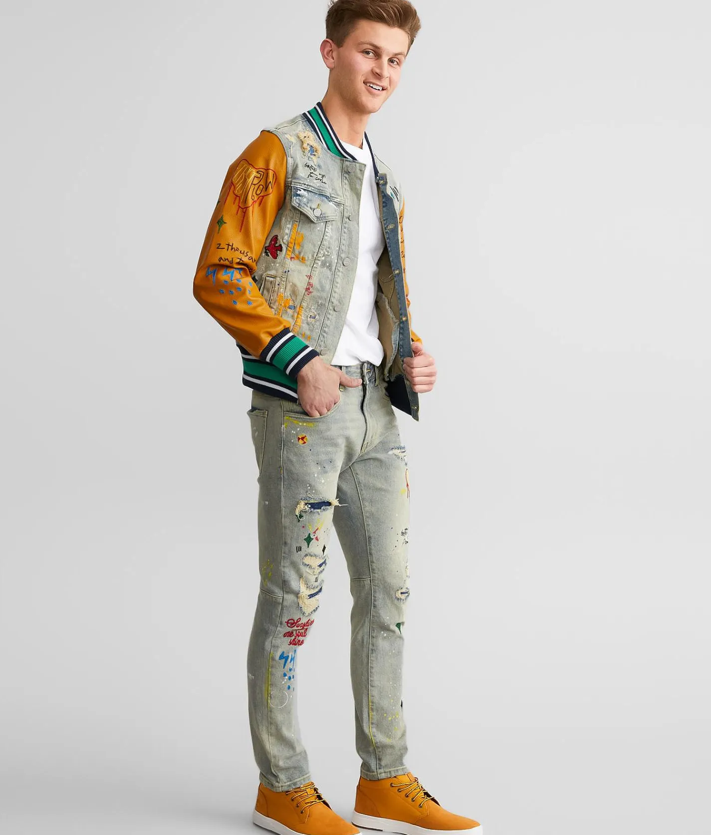 First Row® Slim Straight Stretch Jean Light Stone Tint Outlet