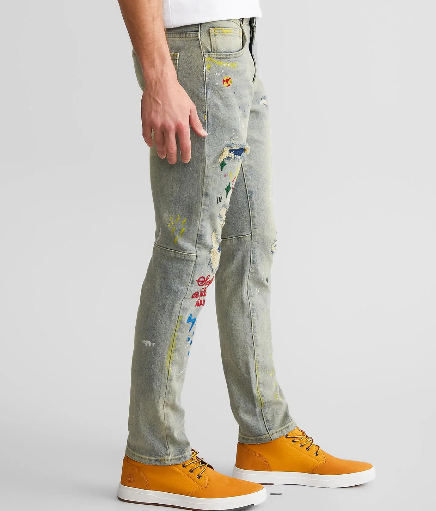 First Row® Slim Straight Stretch Jean Light Stone Tint Outlet
