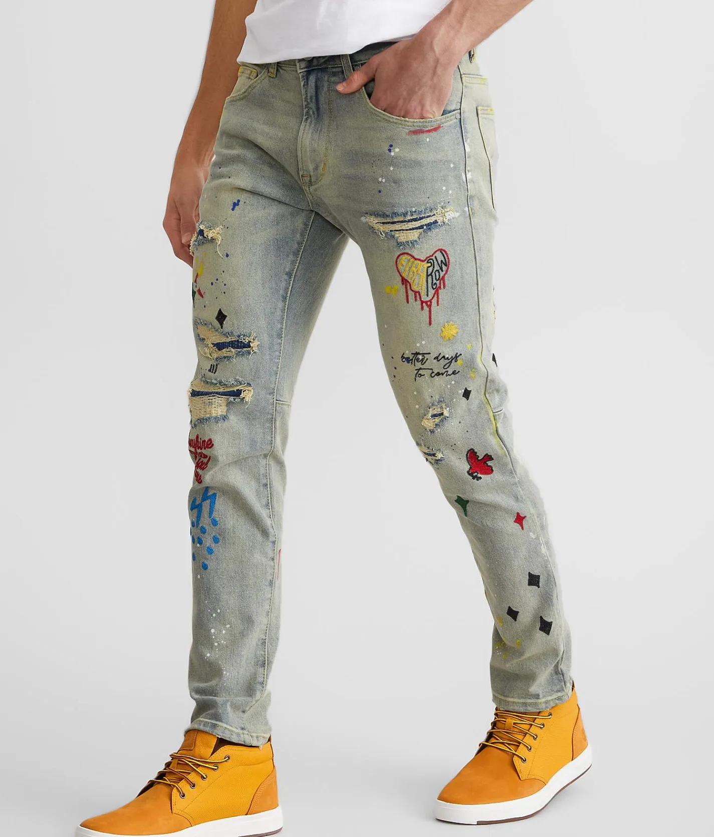 First Row® Slim Straight Stretch Jean Light Stone Tint Outlet