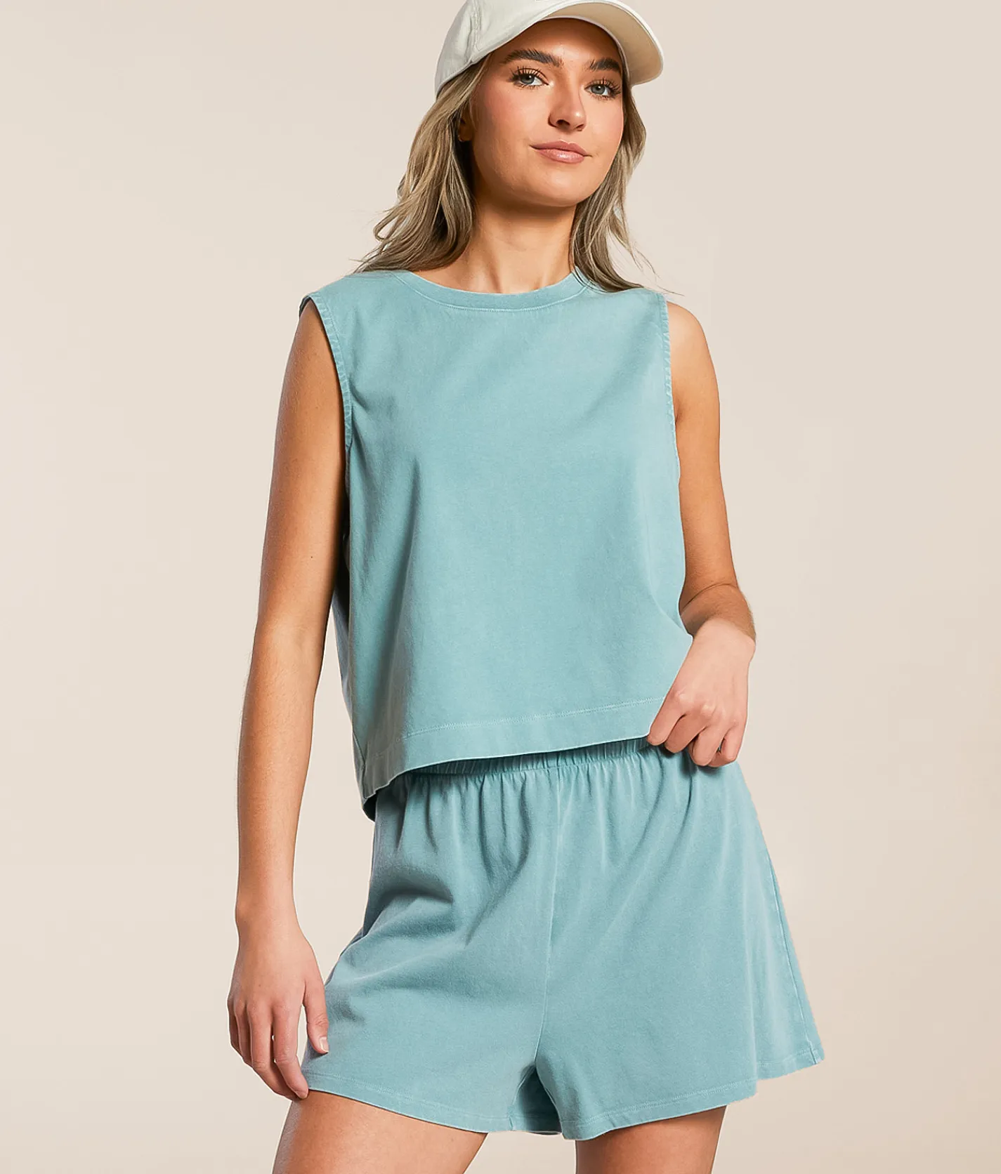 Z Supply Sloane Jersey Cropped Muscle Tank Top Sea Pine Hot