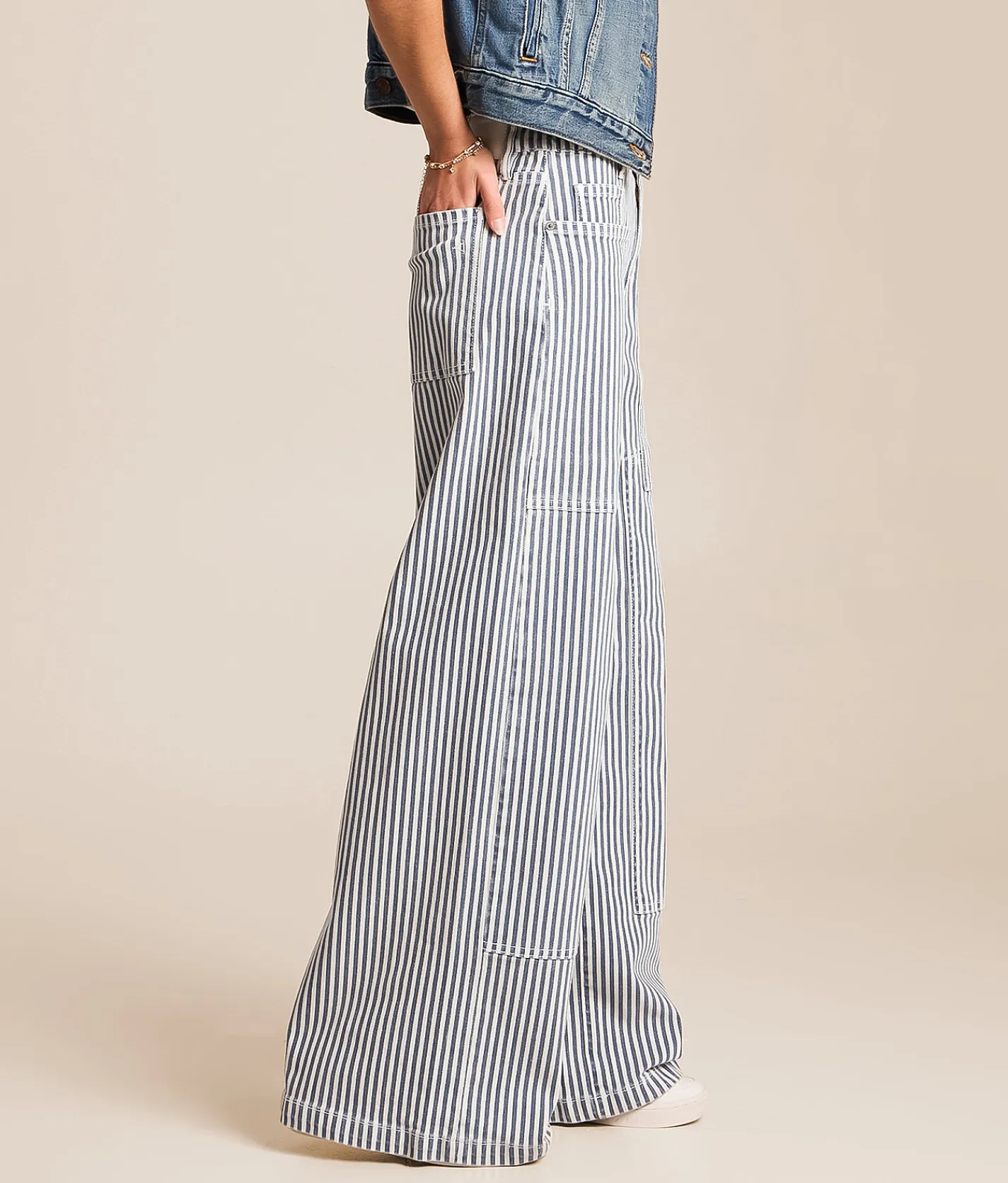 HIDDEN Sloane Striped Wide Leg Pant Navy Stripe Best