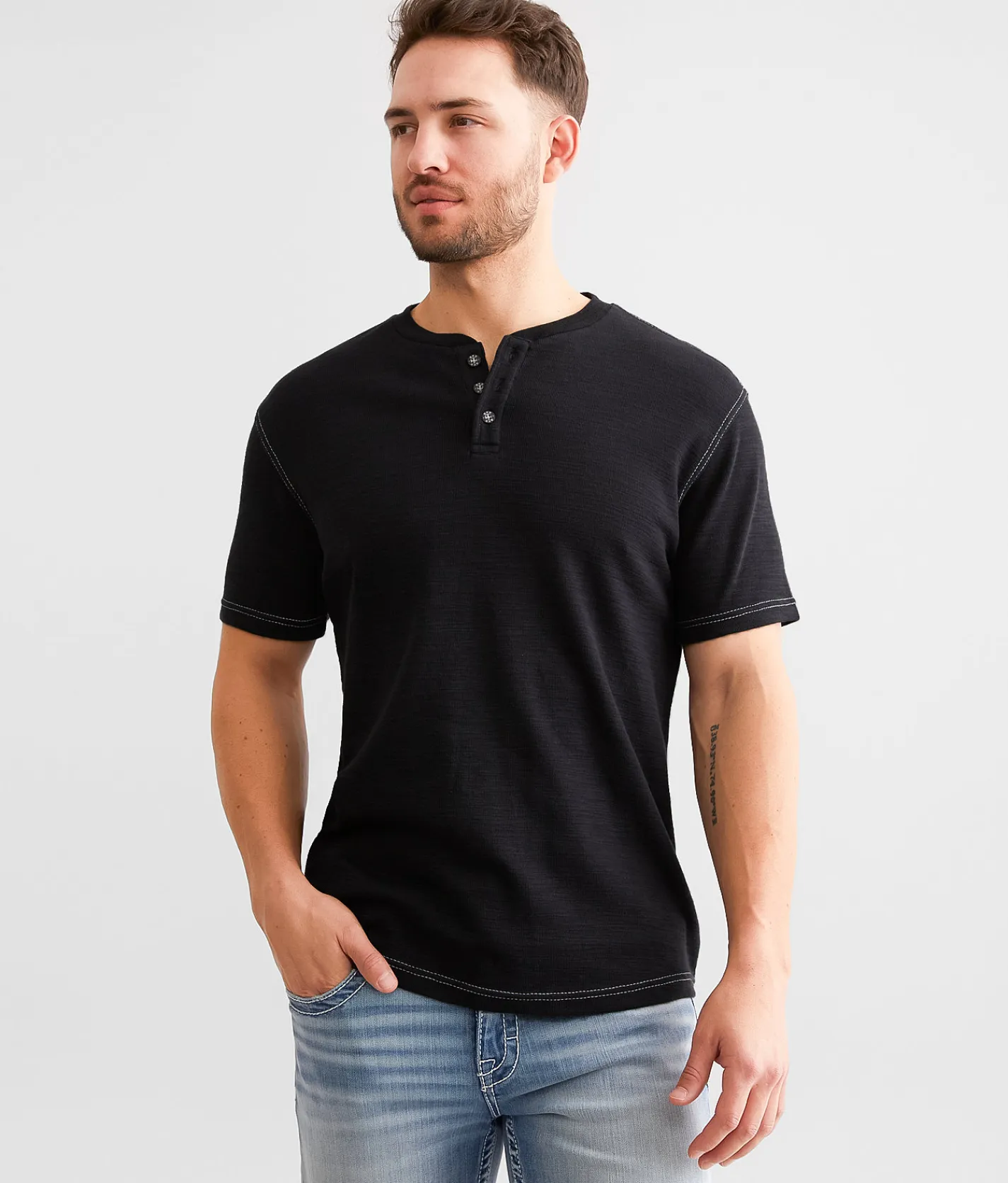 BKE Slub Knit Henley White Clearance