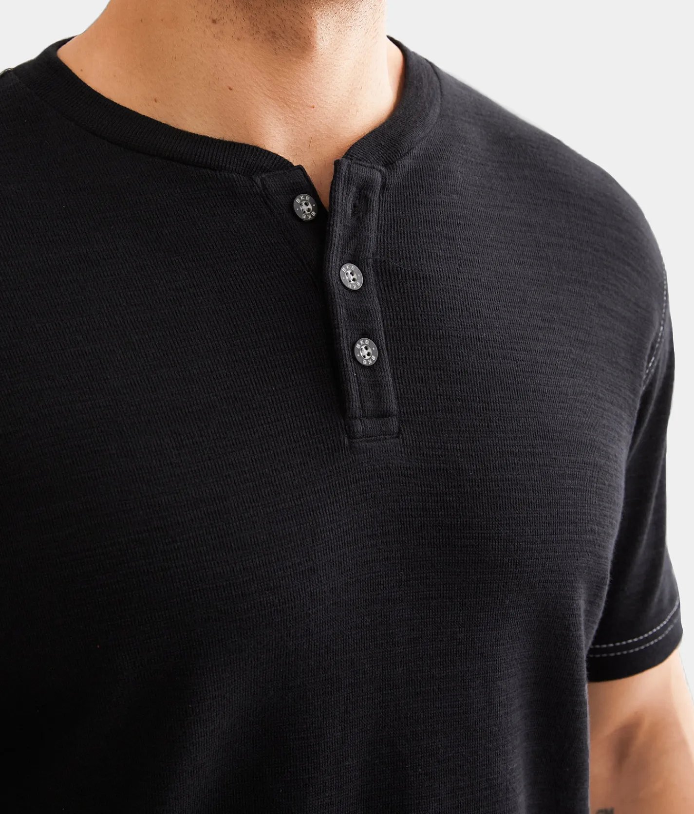 BKE Slub Knit Henley White Clearance