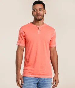 Buckle Black Slub Knit Henley Living Coral Discount