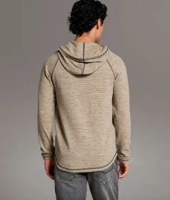BKE Slub Knit Henley Hoodie Pure Cashmere Black