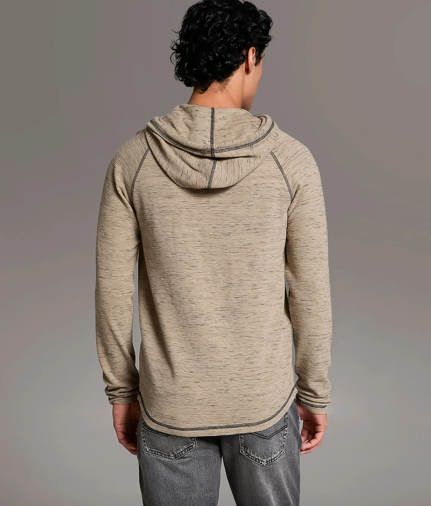 BKE Slub Knit Henley Hoodie Pure Cashmere Black