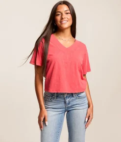 Tops | FITZ + EDDI Slub Knit T-Shirt Tomato
