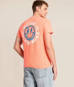 Old Row Smiley Face 2.0 T-Shirt Neon Red Orange Clearance