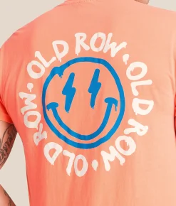 Old Row Smiley Face 2.0 T-Shirt Neon Red Orange Clearance