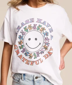 Junkfood Smiley Grateful Dead Band T-Shirt White Sale