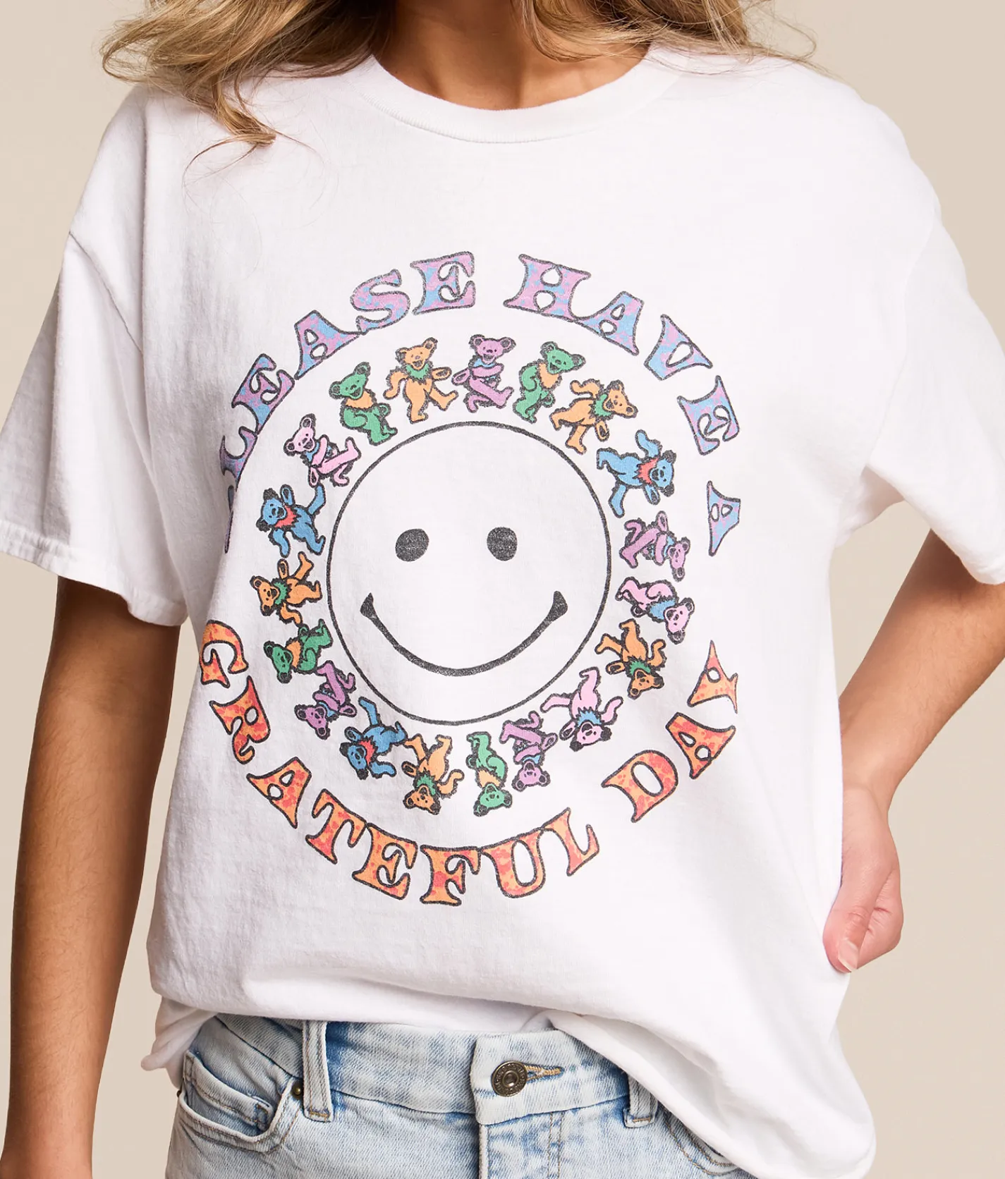 Junkfood Smiley Grateful Dead Band T-Shirt White Sale