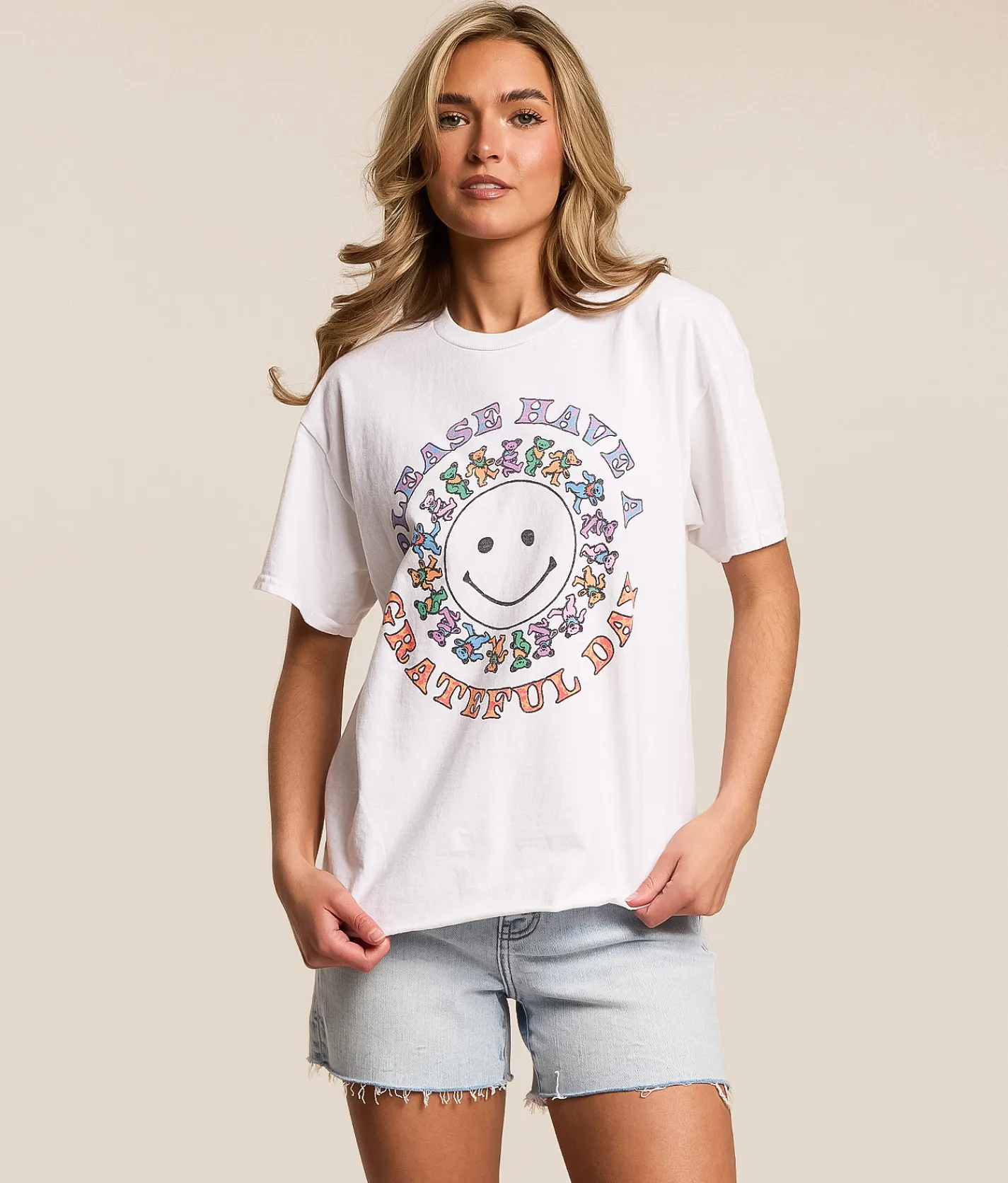 Junkfood Smiley Grateful Dead Band T-Shirt White Sale