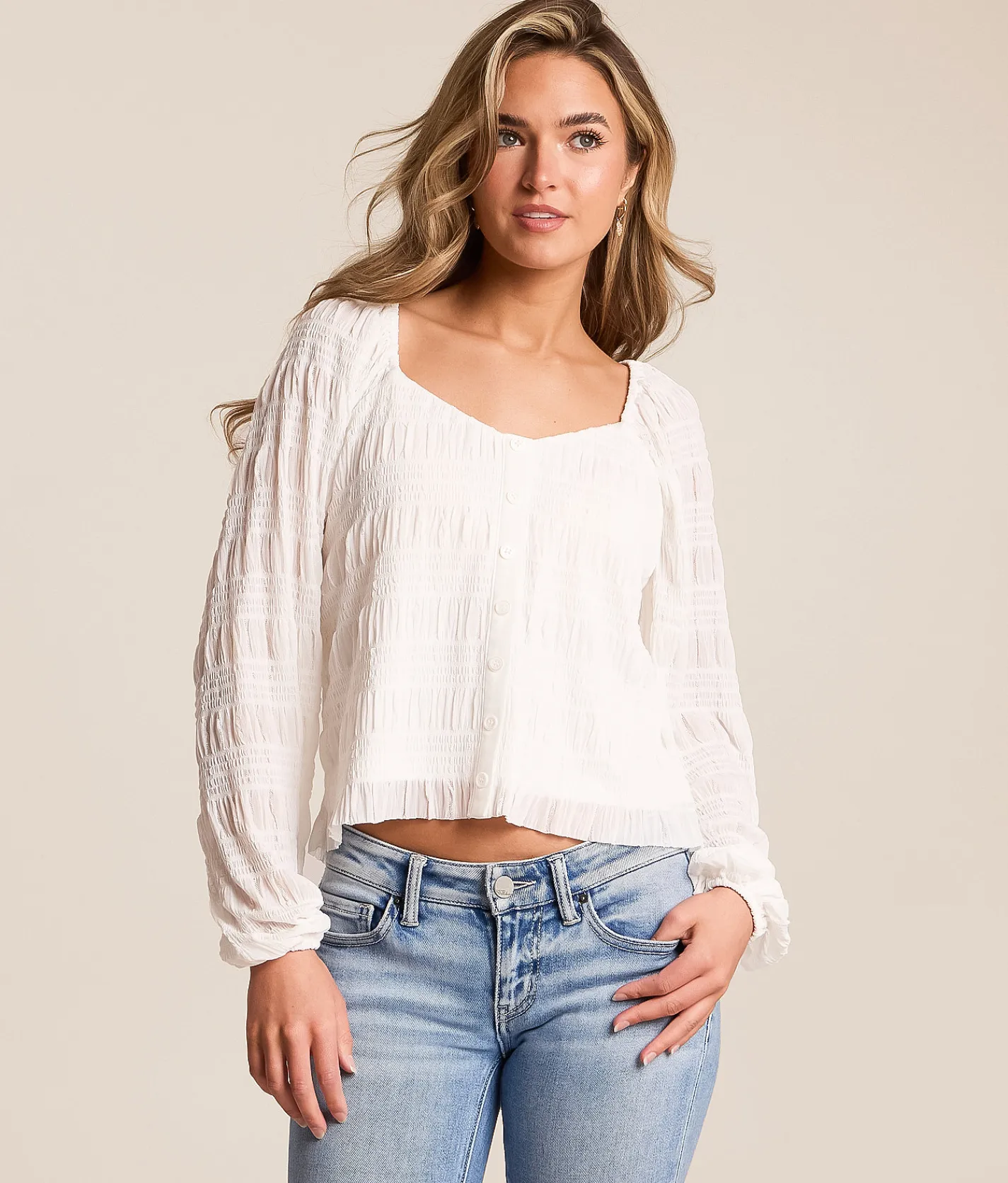 Willow & Root Smocked Blouse White New